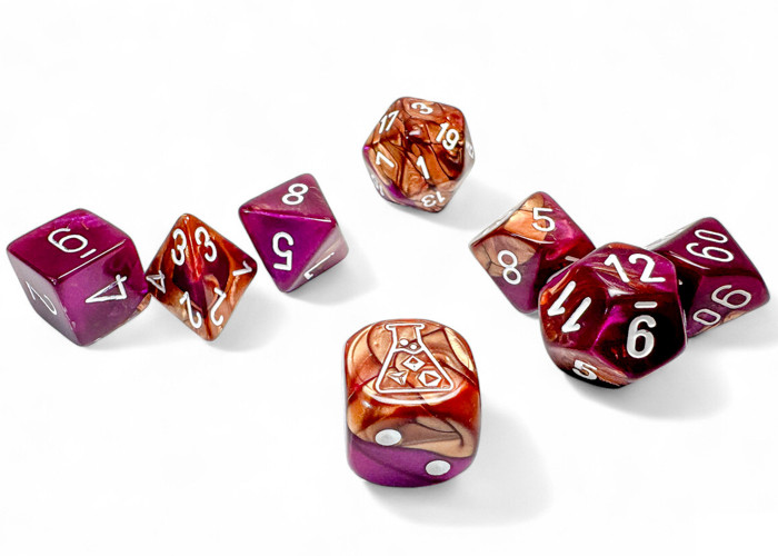 Chessex: Lab Dice: Gemini Copper-Purple/White Polyhedral 7-Dice Set