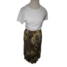 Cilo Vintage Floral Midi Skirt Women’s L Brown Yellow Rose Print Made in USA