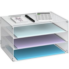 3 Tier White Mesh Metal Desk File Organizer Letter Tray Paper Organizer