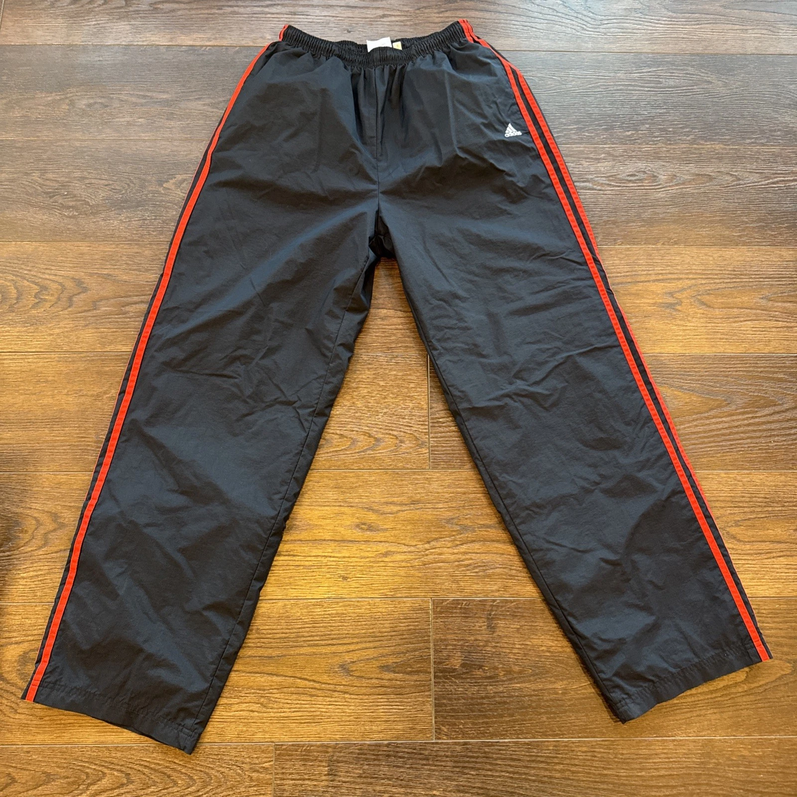 VTG Adidas Mens Blue Cotton Lined Nylon Track Pants Size L Y2K