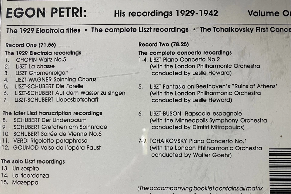 EGON PETRI His Recordings Vol. 1 1929-1942 Liszt Tchaikovsky APR 2 x CD - Image 3 of 3