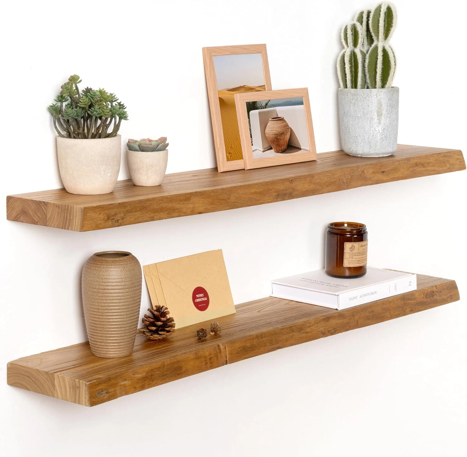 Rustic Live Edge Elm Floating Shelves 36" - Set of 2 Wall Decor