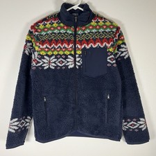 Polo Ralph Lauren Boys Large Fair Isle Teddy Fleece Zip Jacket Navy Blue