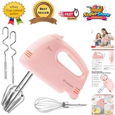 Compact Pink Hand Mixer with 7 Adjustable Speeds & Stainless Steel Attachments