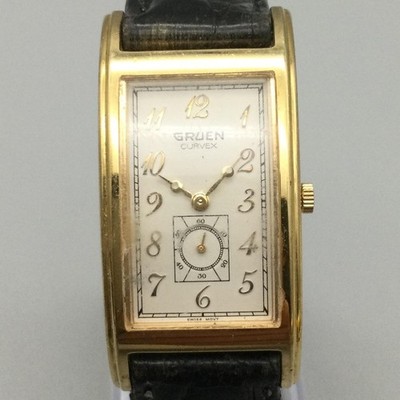 Vintage Gruen Curvex Mens Watch 22mm 10K Gold Plated Swiss Leather