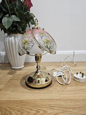 Vintage Daniel Touch Lamp Floral Glass Shade Brass Table Lamp Butterfly Design