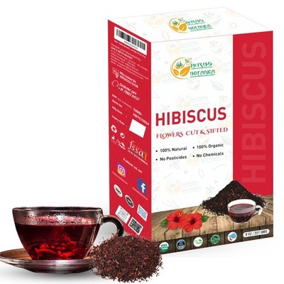 Organic Dried Hibiscus Flowers for Herbal Tea & Culinary Use - 8 oz Pack