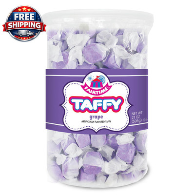 Purple Grape Taffy, 21 Oz Jar - Individually Wrapped Saltwater Taffy for Soft an