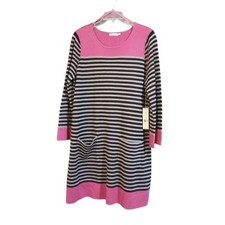 Eliza J Missy Sweater Dress Striped Black Grey Pink - XL