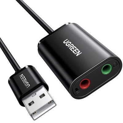 USB to Audio Jack Sound Card Adapter with Dual TRS 3-Pole 3.5Mm Headphone and Mi