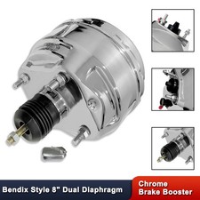 8 Dual Diaphragm Universal Bendix Style Brake Booster Chrome Finish Booster