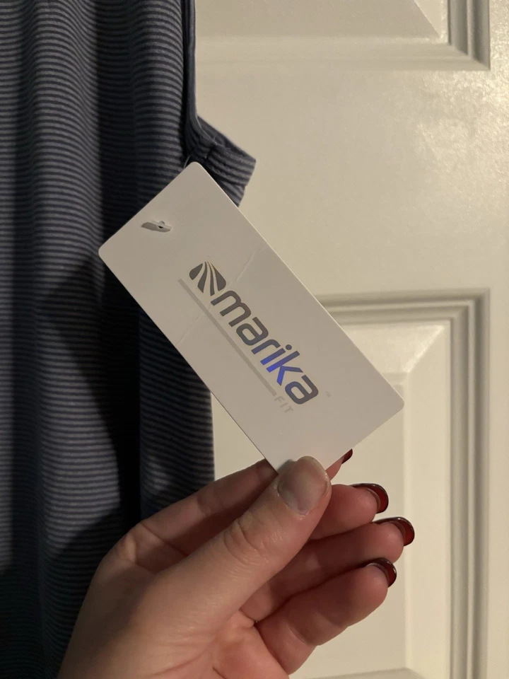 Top sin mangas Marika Activewear, talla L, poliéster nuevo con etiquetas azul blanco a rayas Foto 3 de 4