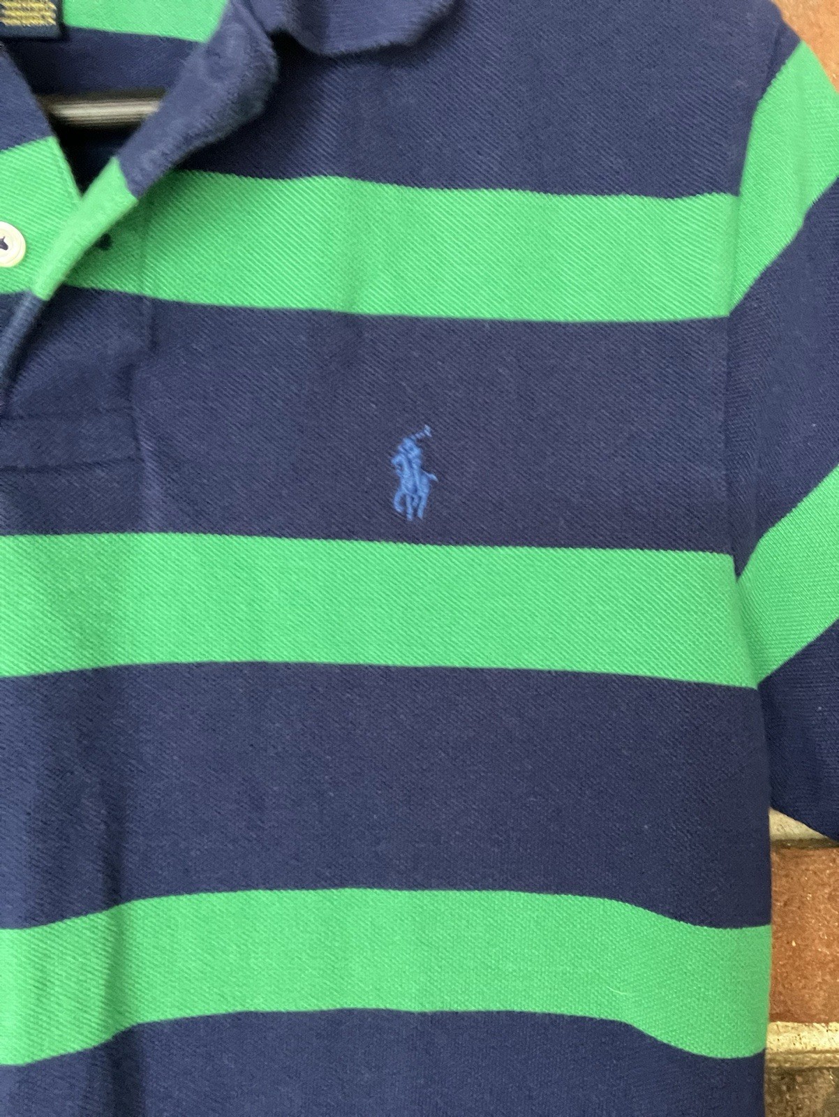Polo Ralph Lauren camicia ragazzo L 14 16 blu verde maglia pesante piccolo pony preppy