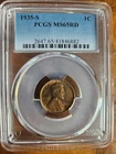 1935 S LINCOLN CENT WHEAT PENNY PCGS MS65 RD