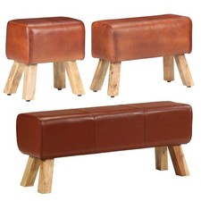 Vintage Sitzbank Echt Leder Massivholz Turnbock-DesignFlurbank Lederbank Bank