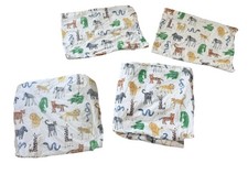 Pottery Barn Kids Full Organic Cotton Silly Safari Animals Sheet Set Fitted Flat