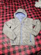 LL Bean PrimaLoft Packaway Jacket - Kids Size 8 Grey Light Blue Lining