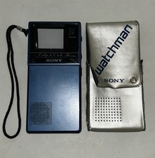 Sony Watchman FD-20A Vintage TV Flat Black and White, 1983 Blue W/Vinyl Case