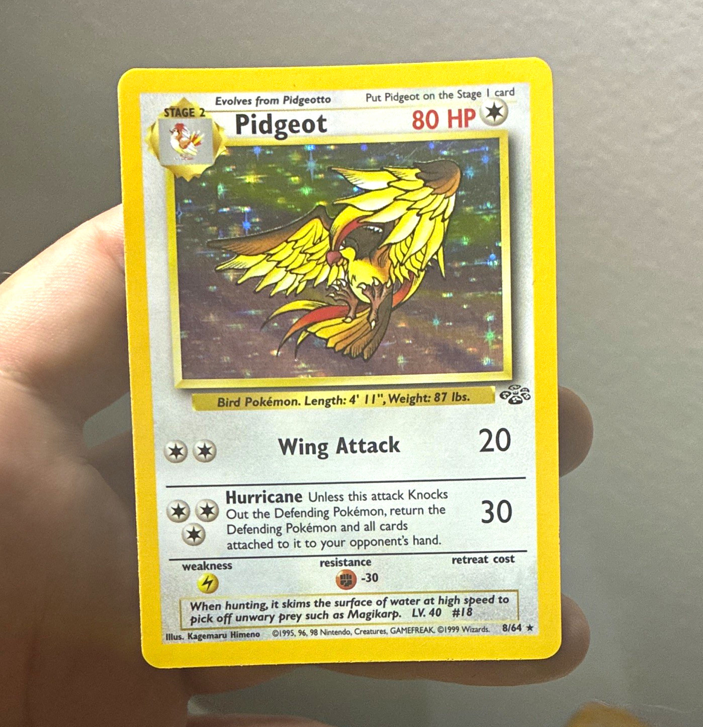 Pokémon TCG Jungle Pidgeot 8/64 Holo Rare EN 1999 80 HP