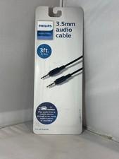 2x Philips Auxiliary Cable 3.5mm Basic 3ft Audio Cable Black Radio - New