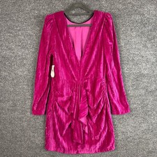 NEW $253 SAYLOR Tenley Hot Pink Velvet V Neck Ruched Bodycon Mini Dress Size L