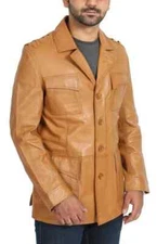 Handmade Formal Party Work Tan Men's Genuine Lambskin Soft Leather Blazer Coat