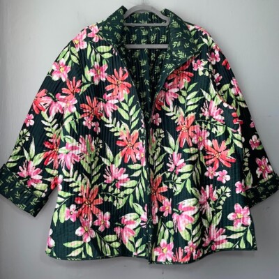 Quilted Womens Plus Size Reversible Floral Jacket Cottagecore Grandma Chic