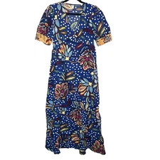 Tabitha Brown Target Dress Women 2 Blue Floral Maxi Pockets Boho Ruffle Tropical