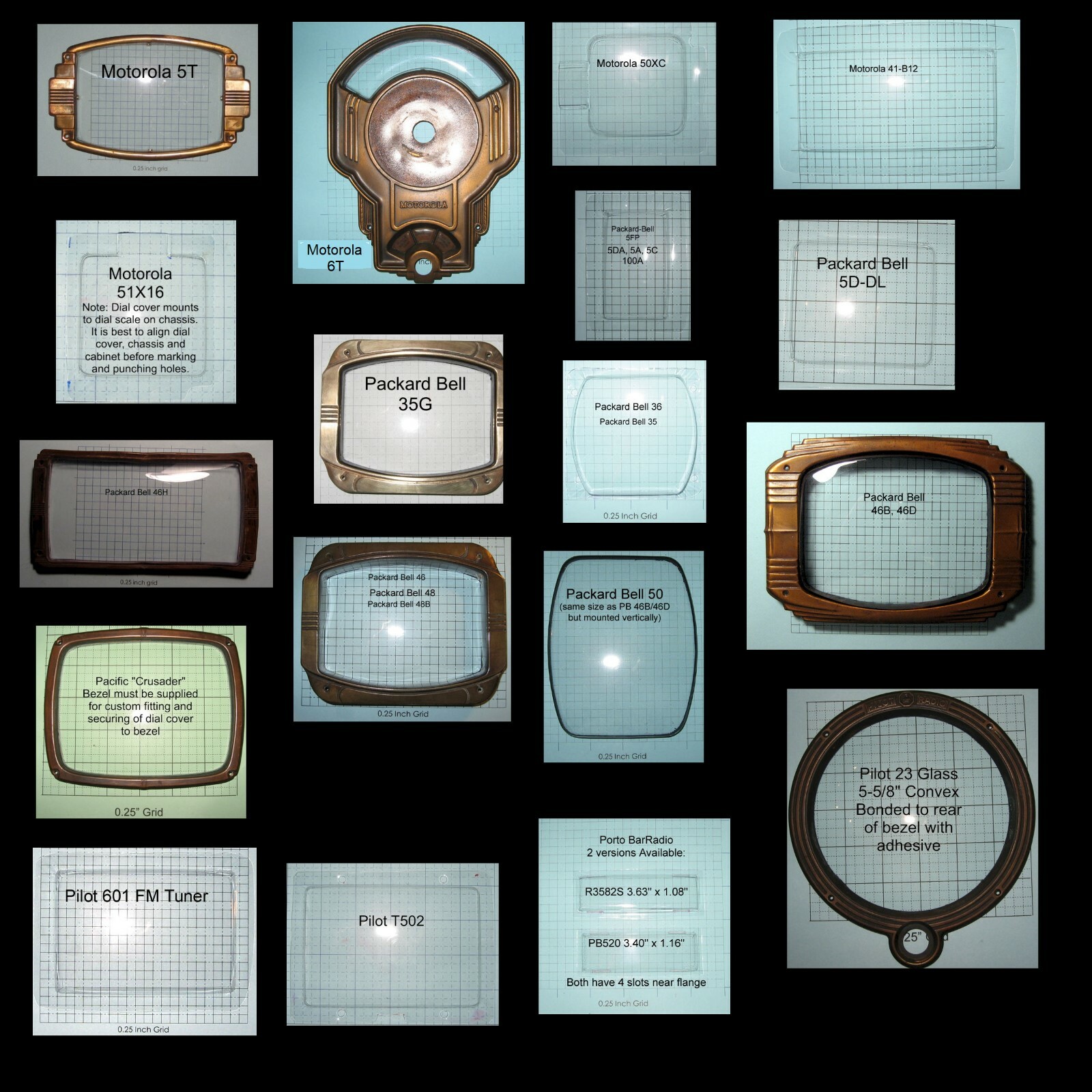 Antique Radio Dial Covers Makers HP Hallicrafters, Motorola, Philco