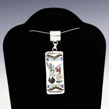NATIVE AMERICAN ZUNI INLAY HUMMINGBIRD PENDANT BY QUINTIN QUAM