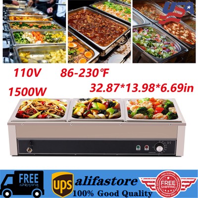 3-Pan Commercial Electric Food Warmer Steam Table Buffet Bain Marie Countertop
