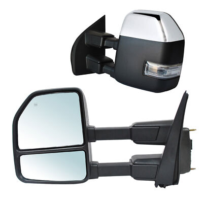 Tow Mirrors For 2017 2018 2019 2020 Ford F-250 SD Power Heat Signal Chrome Cap