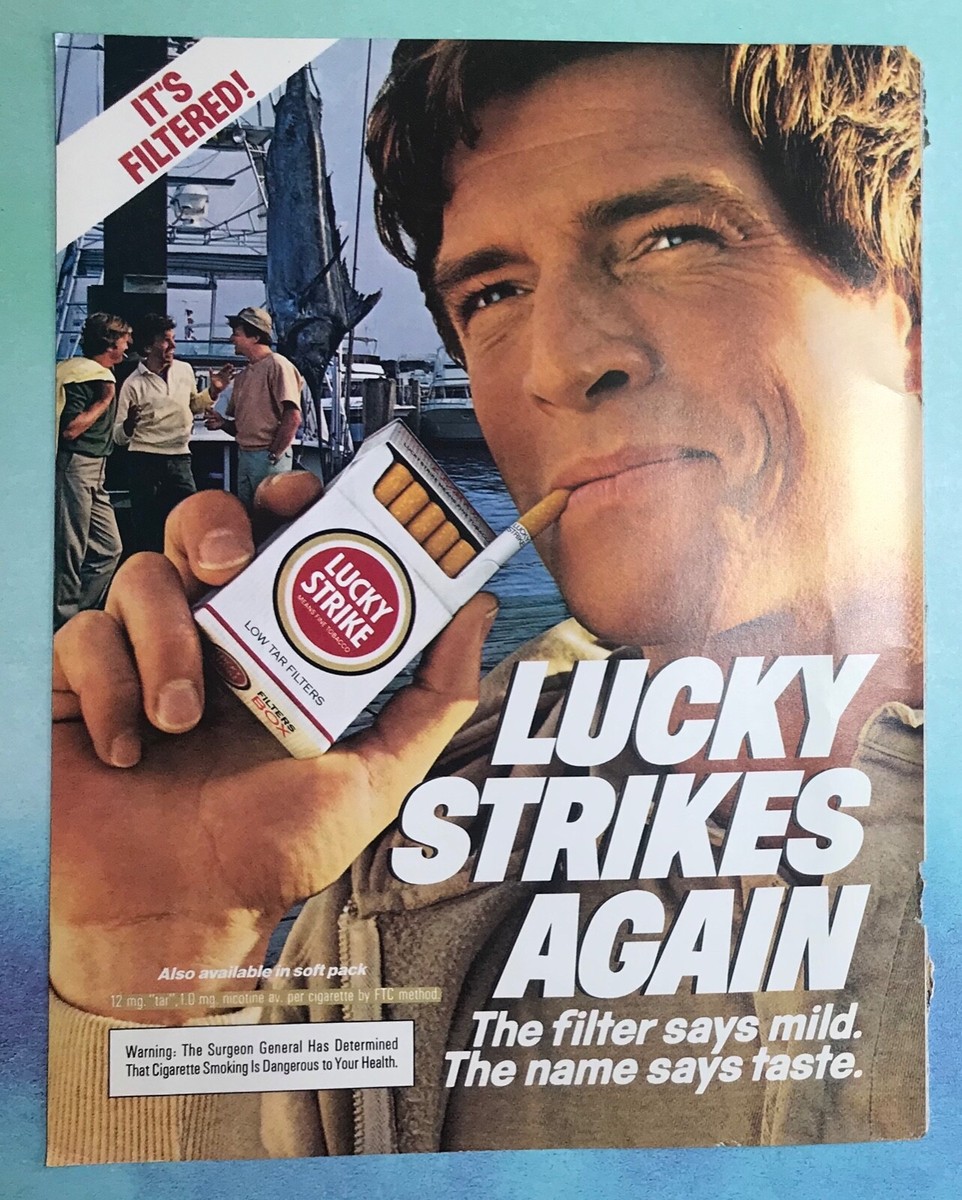 70's cigarette ads vintage 1970s magazine print ad LUCKY STRIKES Again Cigarettes mancave