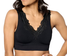 Breezies Touch of Lace Wirefree Contour Bra Large Black A628153 Foam Cup 12116