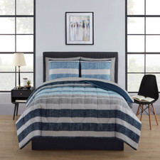Soft Blue Stripe Bed in a Bag Comforter Set W/ Sheets Bedroom Decor Full 7 Piece
