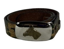 Nocona Embossed Painted Leather Belt 31 Tooled Silver Buckle Brass Horse Head
