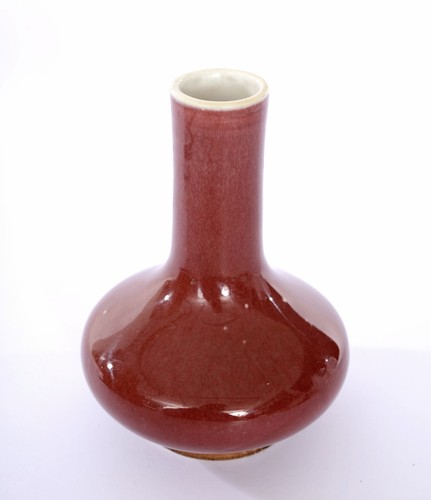 Vase chinois en porcelaine émaillée fleur de pêche flambée sang de bœuf années 30 - Photo 7 sur 11