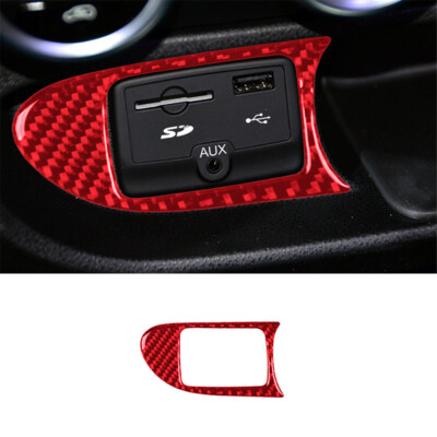 Red Carbon Fiber Interior USB/AUX Input Panel Cover Trim For Fiat 500L 2014-2017