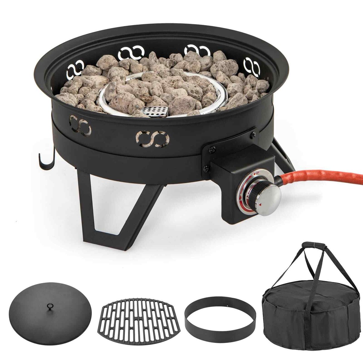58000 BTU Propane Firepit w/ Lava Rocks Small Round Fire Bowl for Backyard  | eBay UK