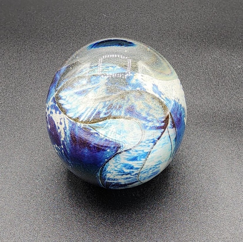 Robert Eickholt Blue Iridescent Abstract Art Glass Paperweight