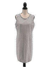 Talbots Womens Sheath Dress White Striped 12P Petite Stretch Nautical