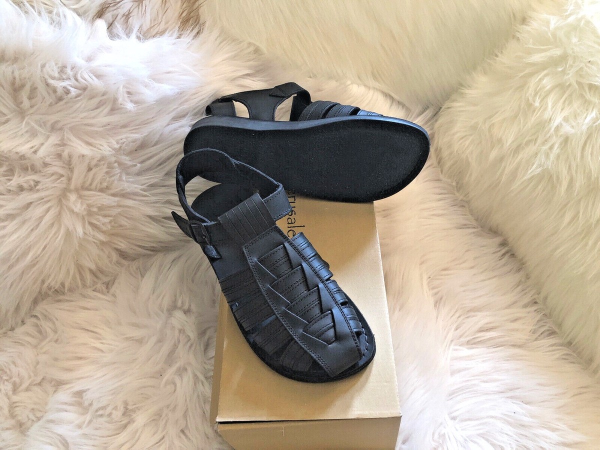 Men\'s Black Leather Fisherman Jerusalem Sandals Leather Fisherman Sandals by Jerusalem Mens 40/ US. 7 Blk | eBay main image 3
