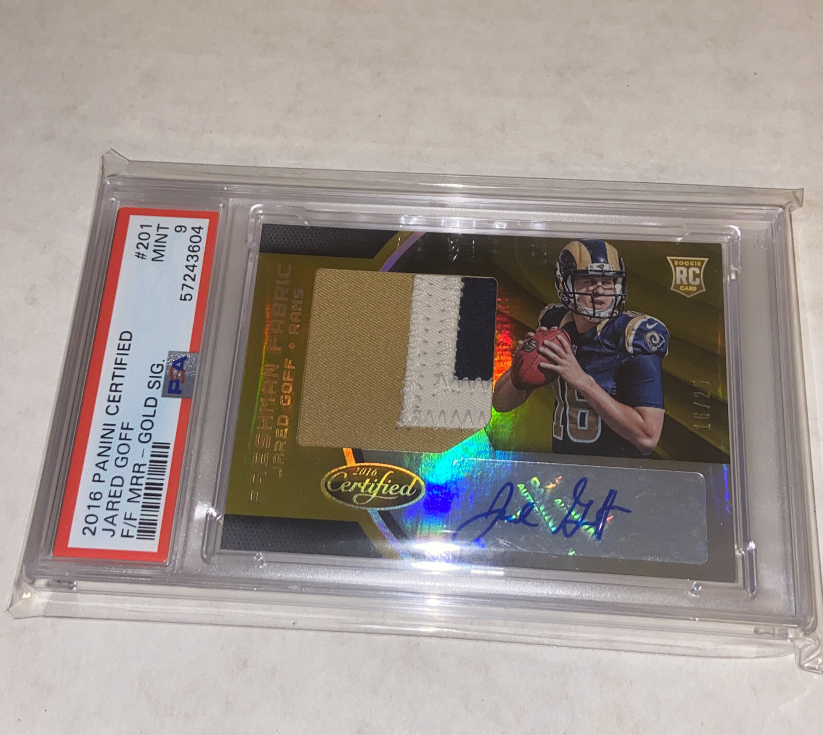 Jared Goff Panini Certified #201 Freshman Fabric Mirror Gold Signature