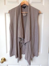 New! H By HALSTON Women's Gray Open Front Cotton Blend Sleeveless Cardigan S
