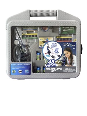 Maxx Explore 48 Piece Microscope Set - Beginner STEM Kit with Carrying Case 