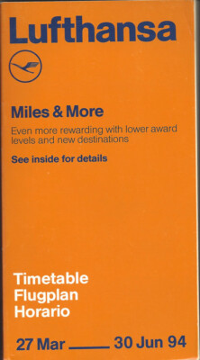 Lufthansa German Airlines US system timetable 3/27/94 [4091]
