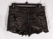 AMERICAN EAGLE OUTFITTERS Black Stretch Denim DESTROYED HI-RISE SHORTIE Shorts 6