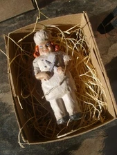 New 3D Dresden Paper Christmas Ornament Mini Female Chef w Knives Hat Red Hair