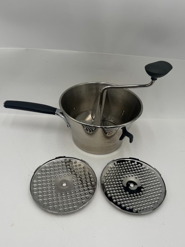 Williams Sonoma Stainless Steel Food Mill Silver Black with 2x Cutting Discs