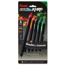 Pentel EnerGel Kuro, Shades of Leaves, Liquid Gel Pen, 0.7mm, 5-pk